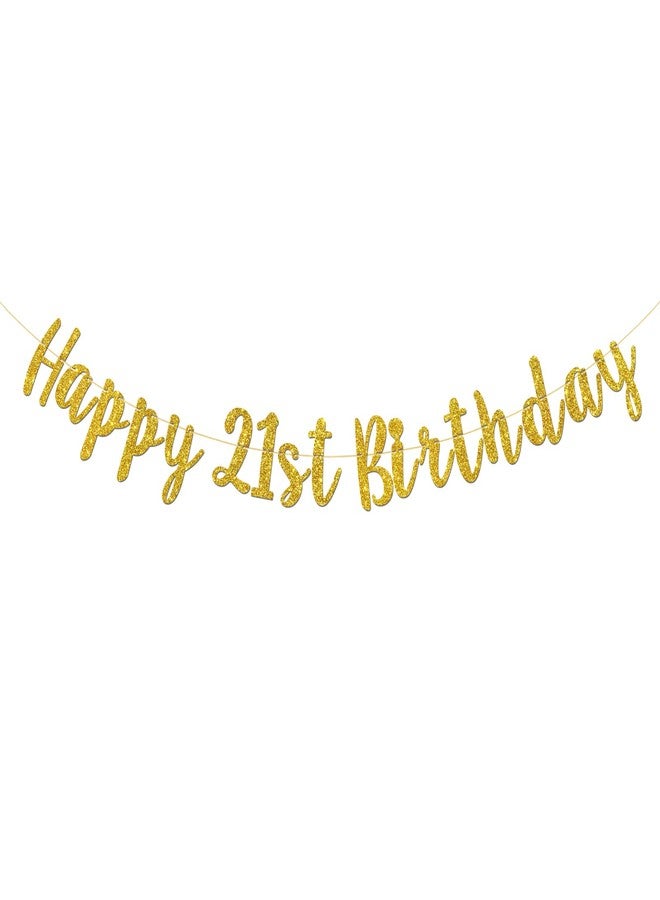 Ozekov Happy 21st Birthday Banner Boy Girl's Twenty One Years Old Cheers to 21 Years Banner, 21st Birthday Party Decorations Supplies Gold Glitter - Image 1